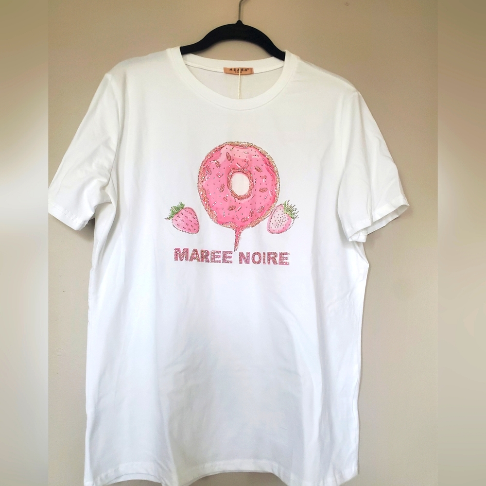 Azara Paris White Shirt with Pink  Embroidery Size M